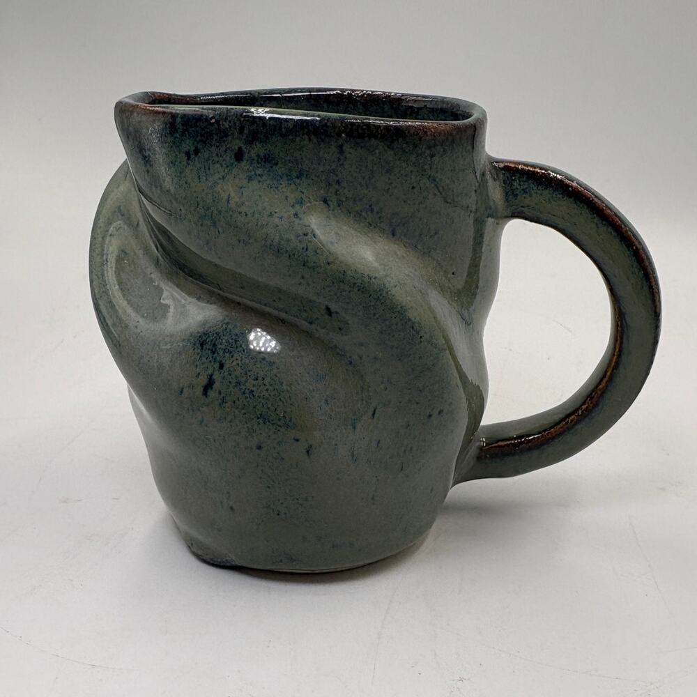 Signed Studio Pottery Sculptural Twisted Mug Green Blue Handmade Ceramic